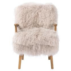 Everleigh Rustic Lodge Taupe Fur Brown Oak Living Room Arm Chair | Kathy Kuo Home