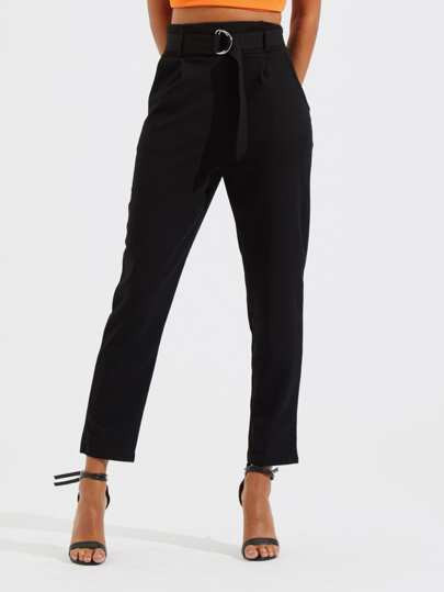 Pantalon carotte taille haut avec ceinture | SHEIN