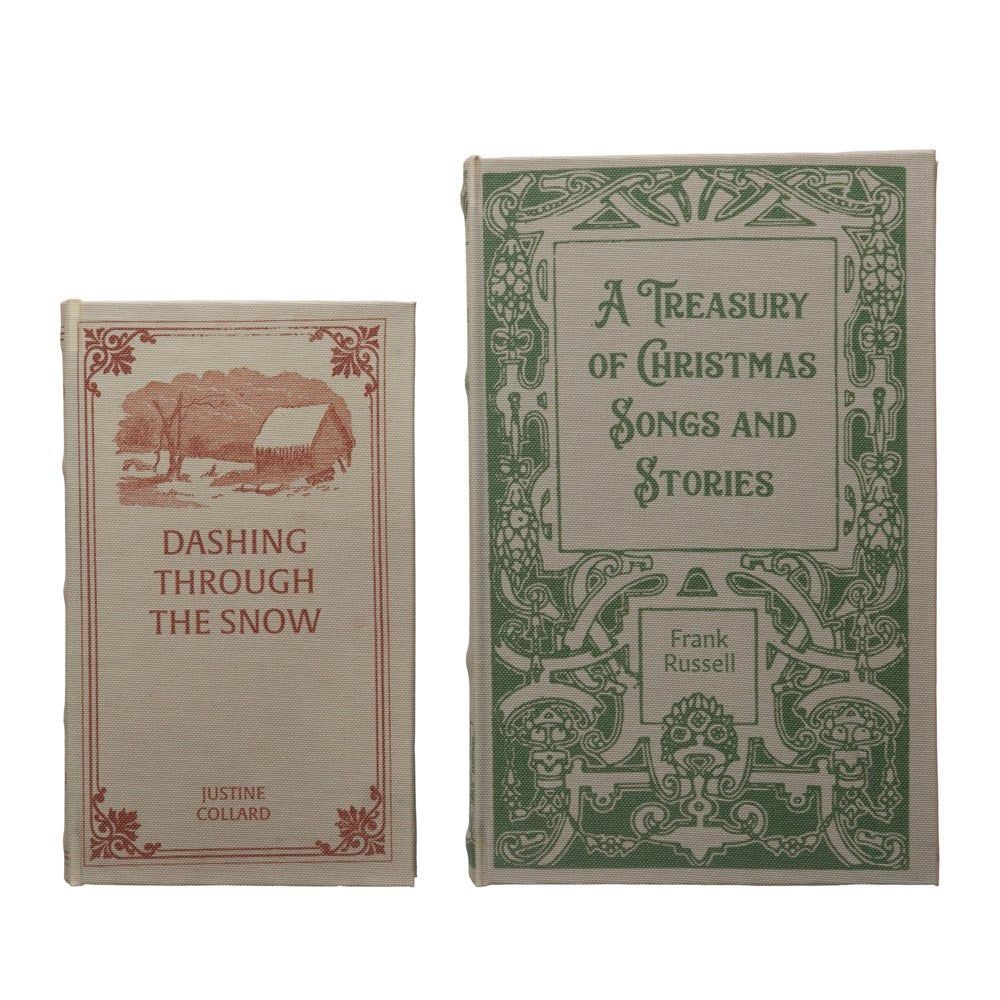 MDF & Canvas Book Storage Boxes, Set of 2 "A Treasury of Christmas Songs & Stories" | Burke Decor