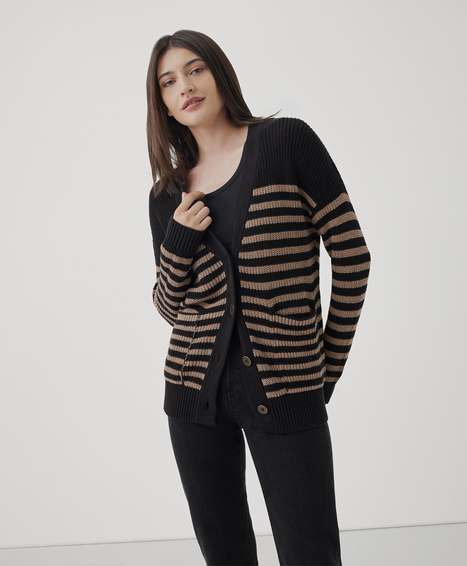 fisherman knit button-front cardigan | Pact Apparel