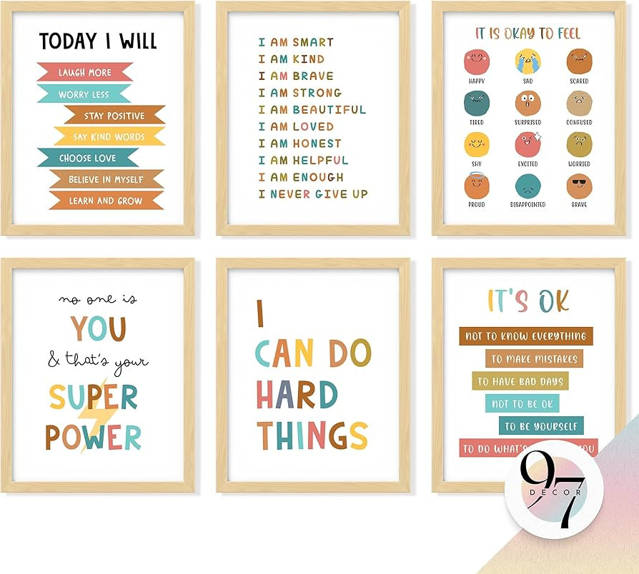 97 DECOR Kids Affirmation Wall Decor - Positive Affirmations for Kids Decor, Affirmation Art Prin... | Amazon (US)