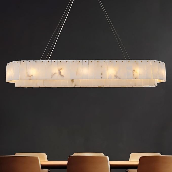 Alabaster Rectangular Chandelier, L54in Modern Dining Room Chandelier Over Table, Adjustable Chan... | Amazon (US)