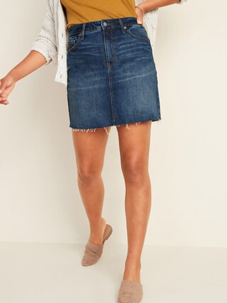 High-Waisted Frayed-Hem Jean Skirt for Women | Old Navy (US)
