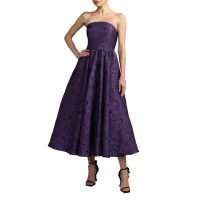 Mac Duggal Strapless Brocade A Line Midi Dress With Pockets in Ultra Violet at Nordstrom, Size 10 | Nordstrom