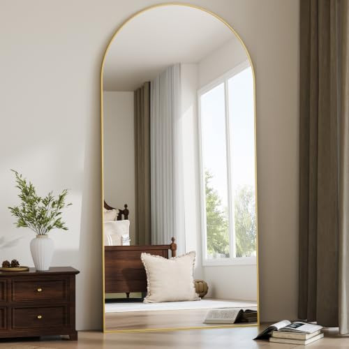 Riskioir 34"x76" Arched Full Length Mirror, Large Floor Mirror with Stand, Full Body Mirrors for Bedroom, Living Room and Dressing Room, Leaning or Wall Mounted, Aluminum Frame, Gold | Amazon (US)
