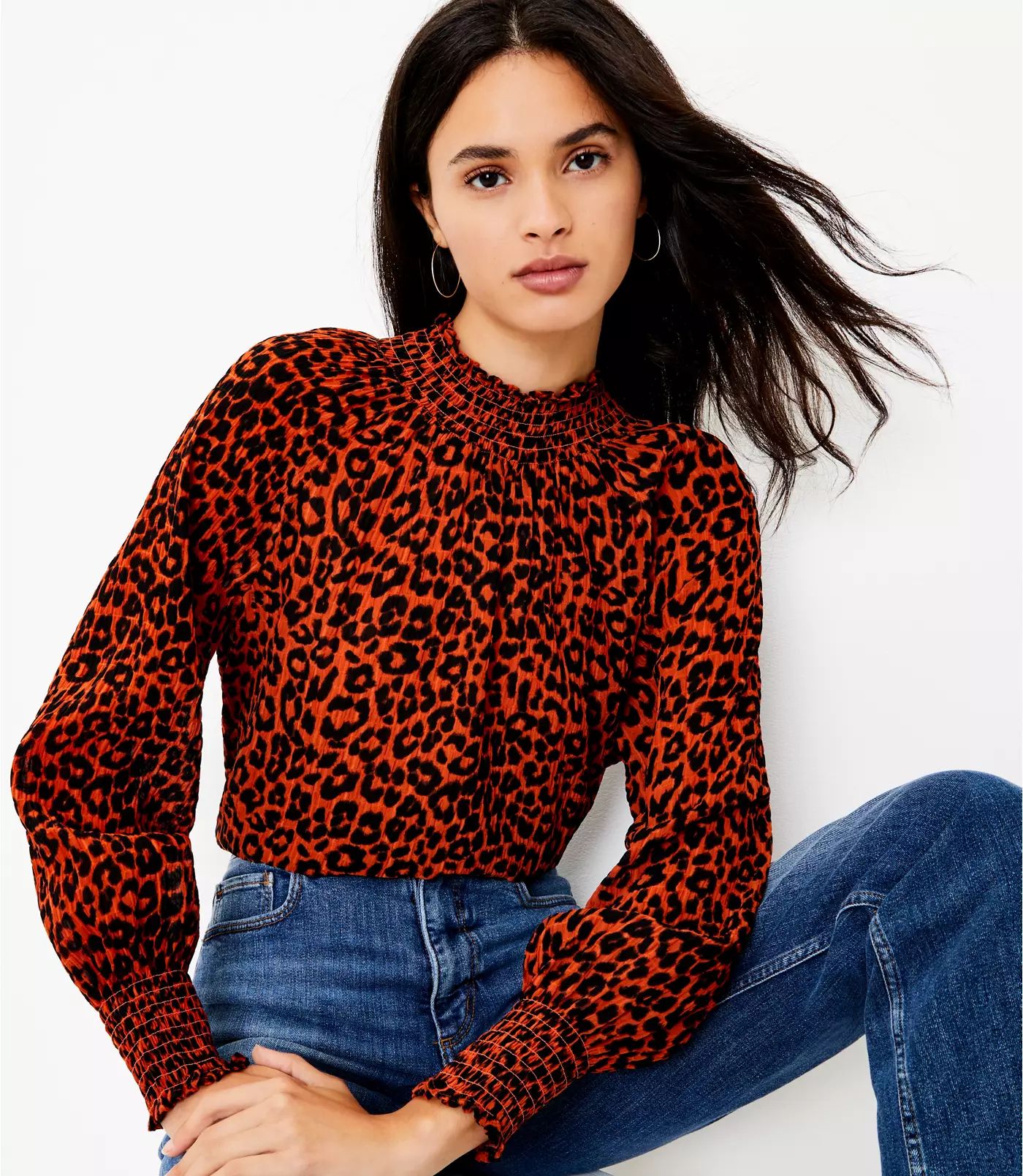 Leopard Print Smocked Blouse | LOFT