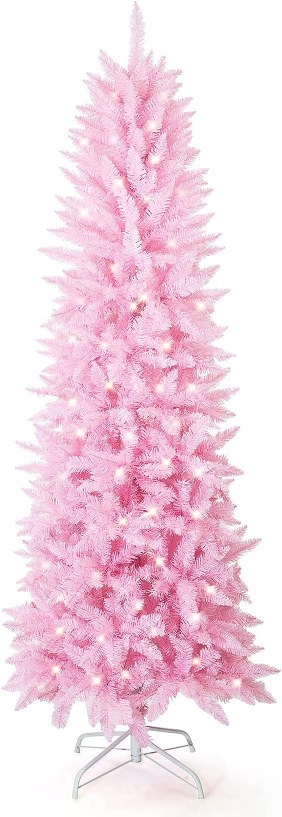 Artificial Christmas Trees, Collapsible Pink Pencil Tree with 800 Tips Metal Stand, Suitable for ... | Amazon (US)