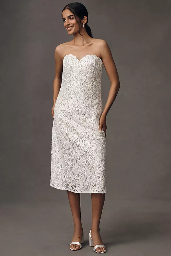 Francine Strapless Sweetheart Sequin Midi Dress | Anthropologie (US)