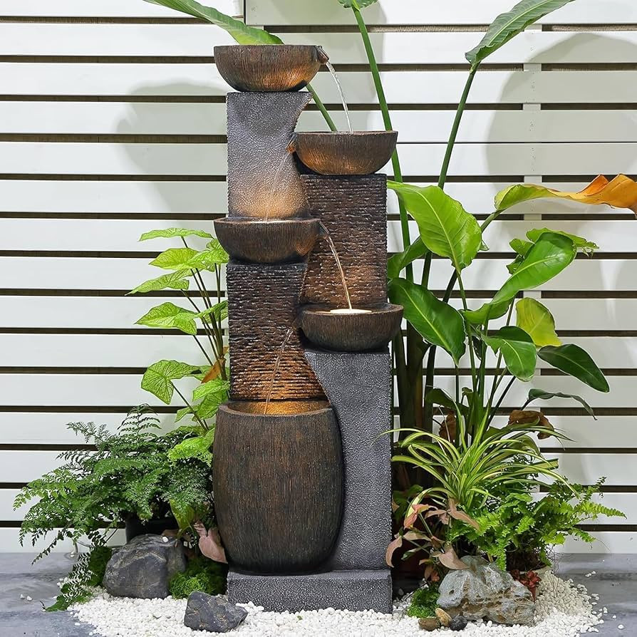 Amazon.com : Bumilgar 51.4" H Outdoor Garden Water Fountain for Garden, Patio, Backyard, Deck, Porch and Home Art Decor, 5 Tiers Modern Cascading Large Outdoor Fountain with Lights : Patio, Lawn & Garden | Amazon (US)