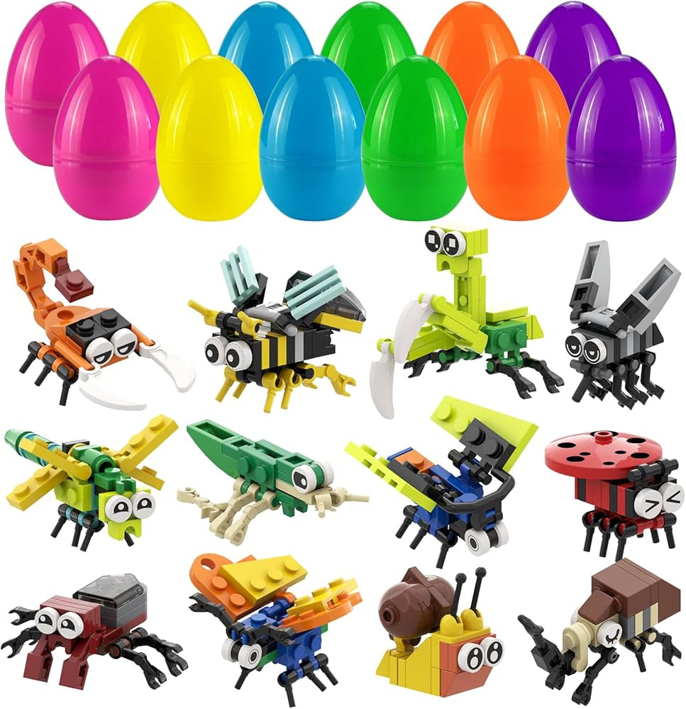 EA Kun Supplies 12 Pcs Easter Basket Stuffers Insect Building Blocks Eggs Prefilled Plastic Easte... | Amazon (US)