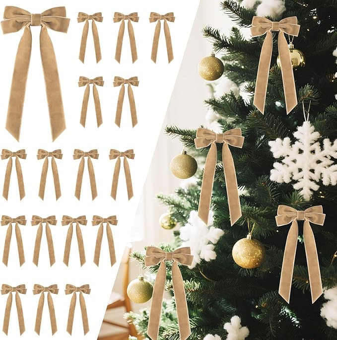 Senjie 16Pcs Velvet Ribbon Bows for Christmas Tree, Vintage Rustic Small Craft Bows Ornaments for... | Amazon (US)