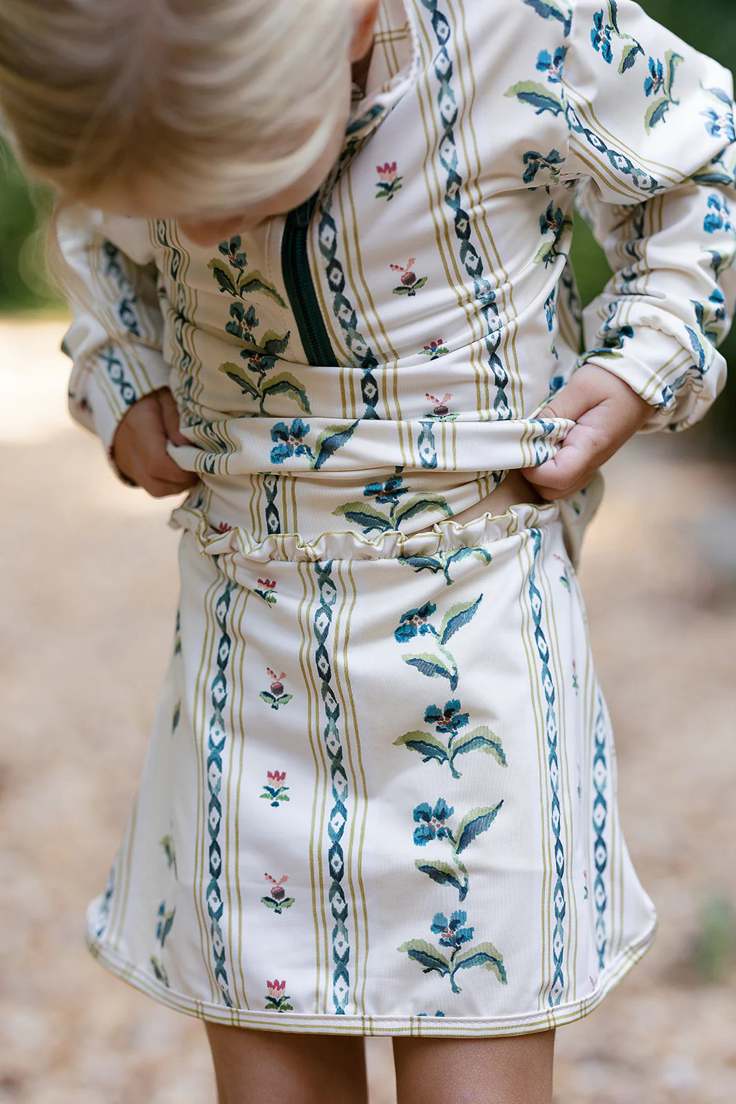 Kitt Set in French Stripe &amp; Window Pane | Classic Athletic Skort Set with Quarter Zip Top | Sun House Children's