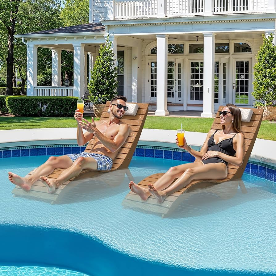 Pool Lounge Chairs Set of 2 - Anti-Floating HDPS Design for Pools & Backyard Sun Decks, Weighted ... | Amazon (US)