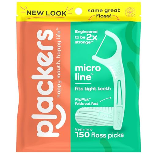 Plackers Micro Line Dental Floss Picks, Fold-Out FlipPick, Tuffloss, Easy Storage with Sure-Zip Seal, Fresh Mint Flavor, 150 Count | Amazon (US)
