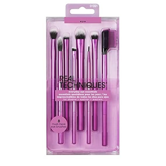 Real Techniques Eyeshadow Brush Set, Makeup with Gel Eyeliner, Flat Eye, and Eyelash Brushes, Pur... | Amazon (US)