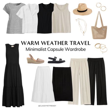 Warm Weather Travel Minimalist Capsule Wardrobe | 11 Pieces, 10 Outfits ✈️ A chic mini wardrobe to wear on vacation to Florida, coastal cities, the beach, or the Caribbean!  Use this wardrobe for your next trip to pack light and have several outfits to wear.  See the full post on the blog with outfits, travel tips, shopping links and Navy color alternates. 📌 Save this post for later!

#LTKtravel