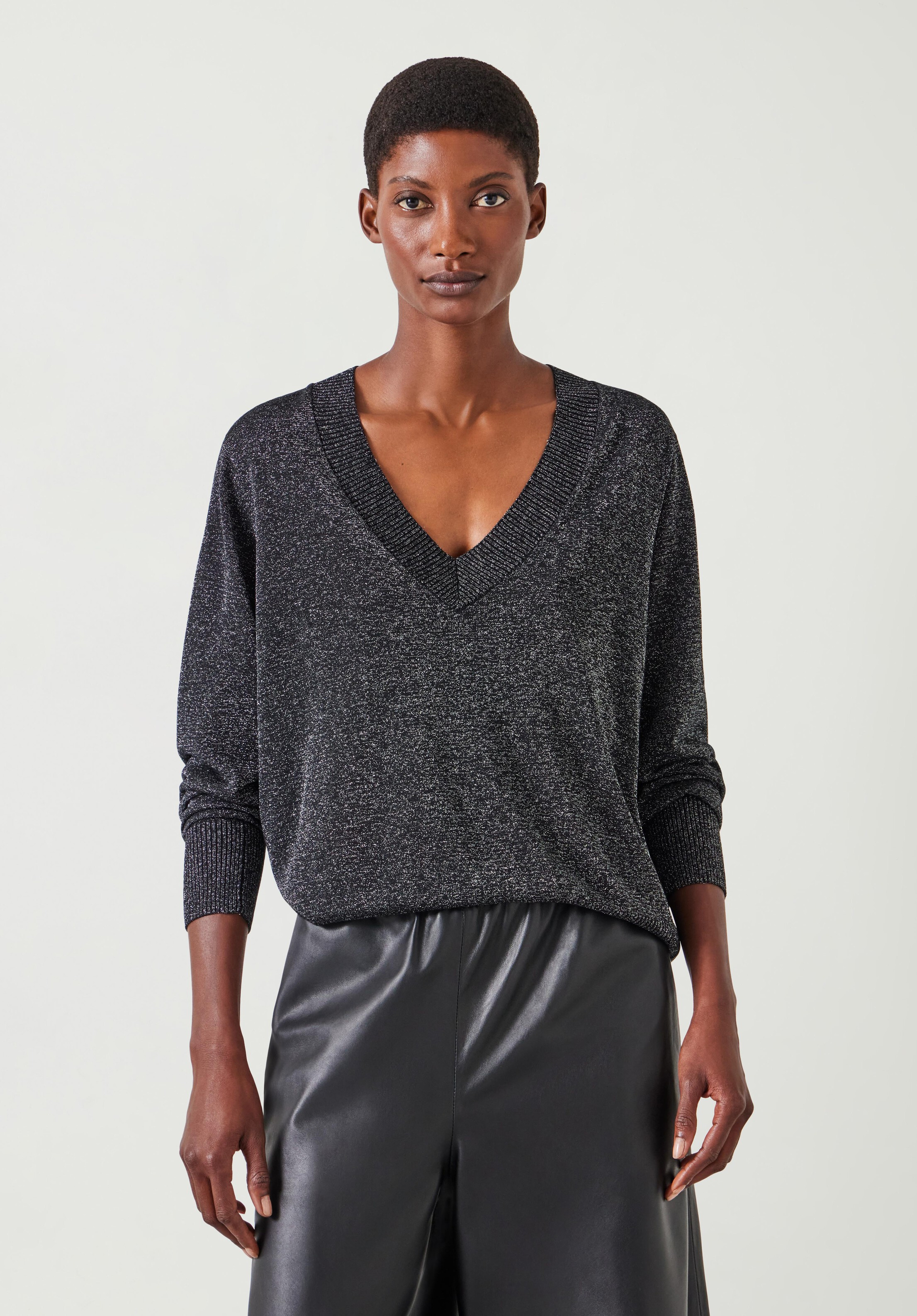 Gracey V Neck Metallic Jumper | Hush UK