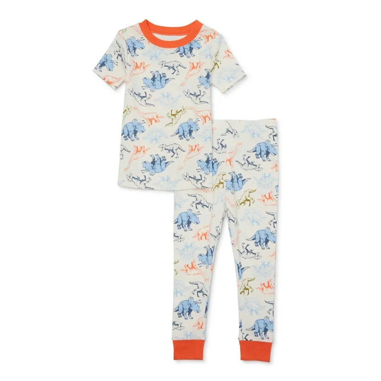 Wonder Nation Toddler Short-Sleeve Long Pants Snug-Fit Cotton Pajama Set, 2-Piece, Sizes 12M-5T | Walmart (US)