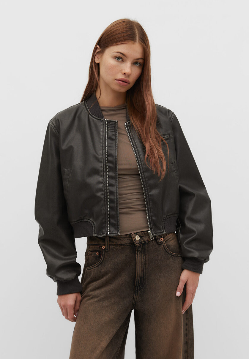 Faux leather bomber jacket | Stradivarius (UK)