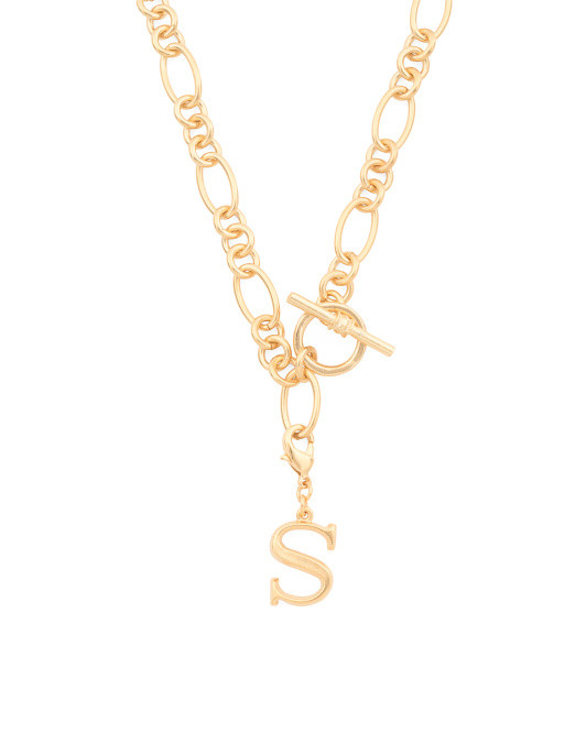 Made In Usa 24k Gold Plated Initial Toggle Chain Necklace | TJ Maxx