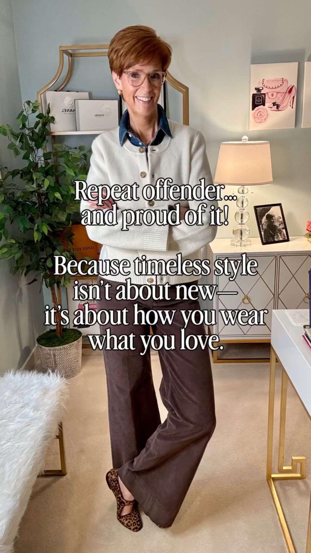 I’m a repeat offender — and I’m okay with it.

Follow, Like & Comment OOTD and I’ll send links right to your DM
 When it comes to timeless style, I’m all about rewearing what works. 
Today’s outfit is built on those repeat staples: a dark denim shirt, cream lady-jacket cardigan, wide-leg cords, and leopard print Mary Janes. 
It’s polished, classic, and totally wearable for everyday.
If you’re building a wardrobe that feels effortless (not endless), this series is for you. Each week I’ll share an #OOTD reel with pieces that mix and match from my real-life closet — and I’ll link everything I can in my ShopMy storefront so you can shop smarter, not harder.

➡️ Save this for inspo next time you reach for your fall favorites. 💬 Tell me in the comments — are you a repeat offender too? 🔗 Tap the link in my bio to shop this look and more of my daily outfits.

#TimelessStyle #ClassicStyle #OOTDReel #FallOutfitIdeas #StyleOver40 #TallWomenStyle #CapsuleWardrobe #EffortlessChic #RepeatOffenderStyle #ShopMyLinks #EverydayOutfits #OutfitInspiration #WardrobeEssentials #StyleTips #SustainableStyle #OOTDInspo #FallFashionReel #RewearYourCloset #FashionOver40 #atalldrinkofstyle

#LTKOver40 #LTKootd #LTKTall