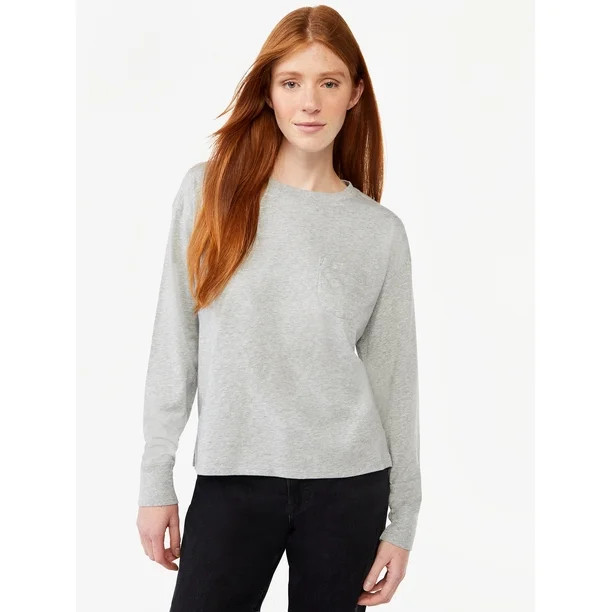 Free Assembly Women's Pocket Boy Tee with Long Sleeves | Walmart (US)