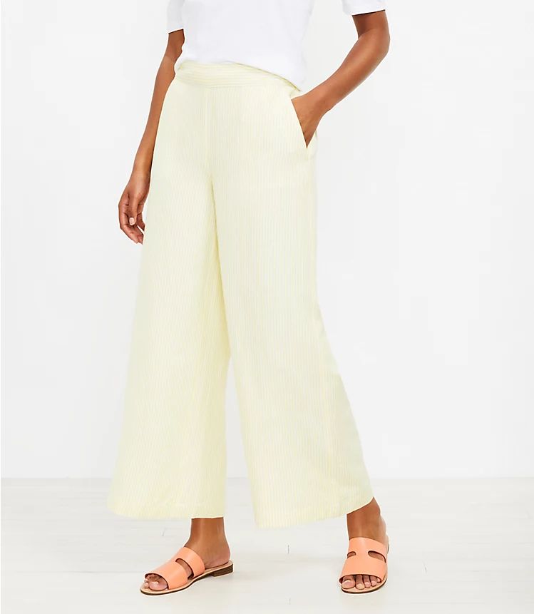 Tie Waist Fluid Wide Leg Crop Pants in Stripe | LOFT | LOFT