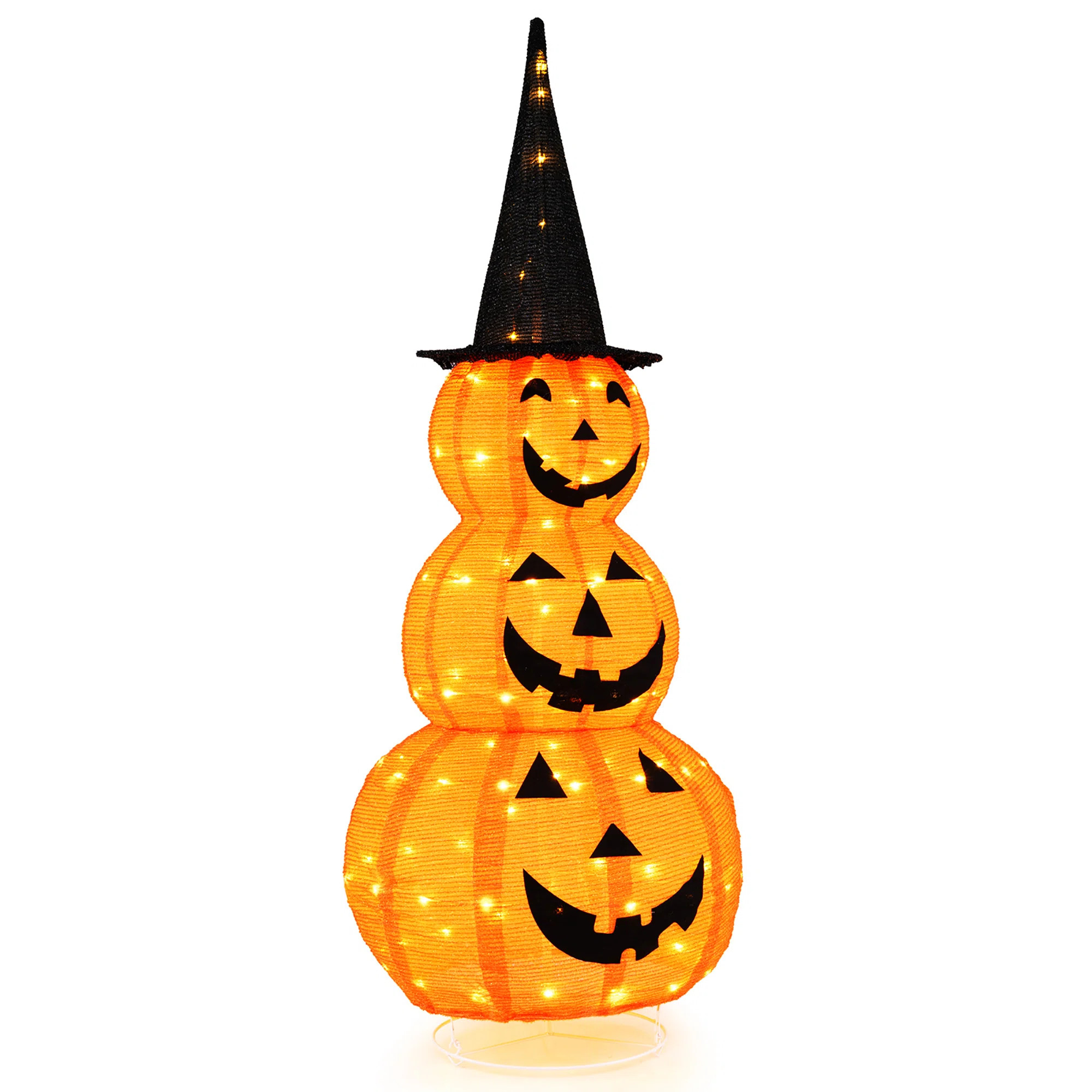 60" H LED Lighted Stacked Pumpkins with Witch Hat | Wayfair North America