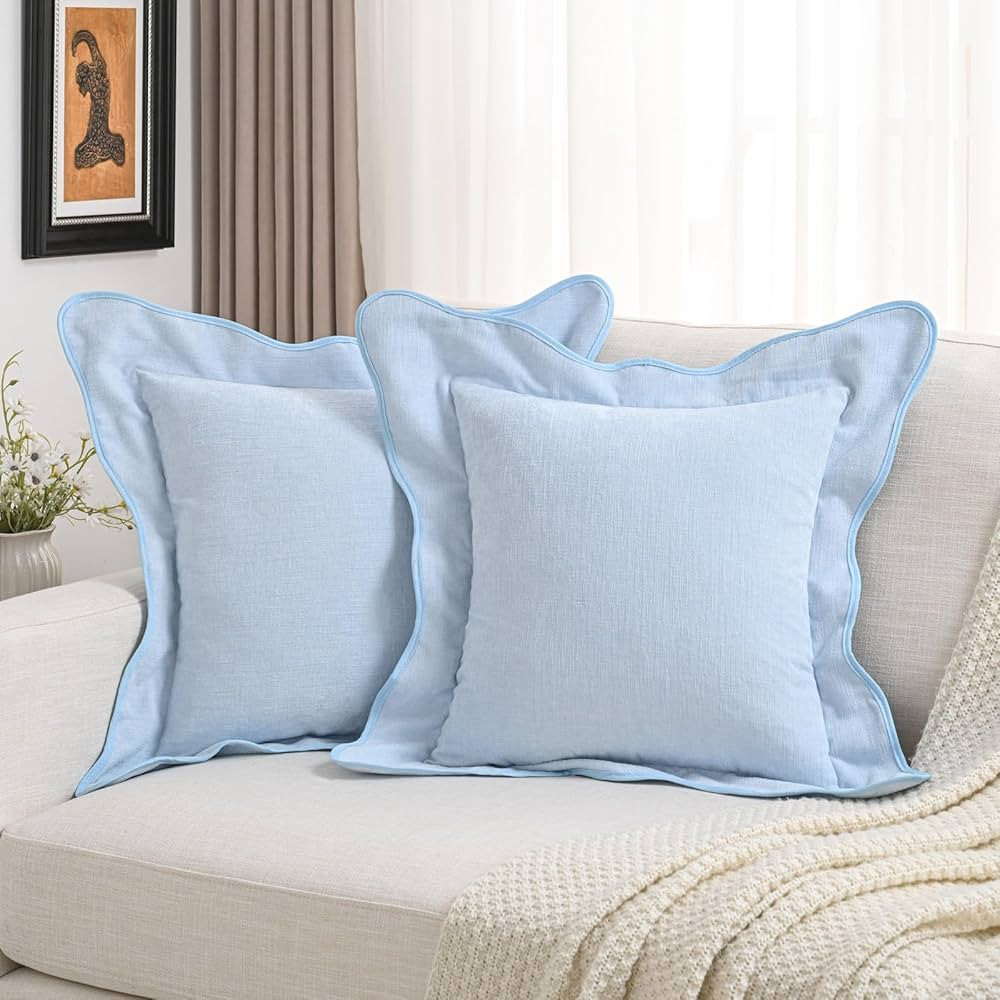 FUTEI Light Blue Chenille Throw Pillow Covers 18x18 Inch Set of 2,Double Stitch Scalloped Bordere... | Amazon (US)