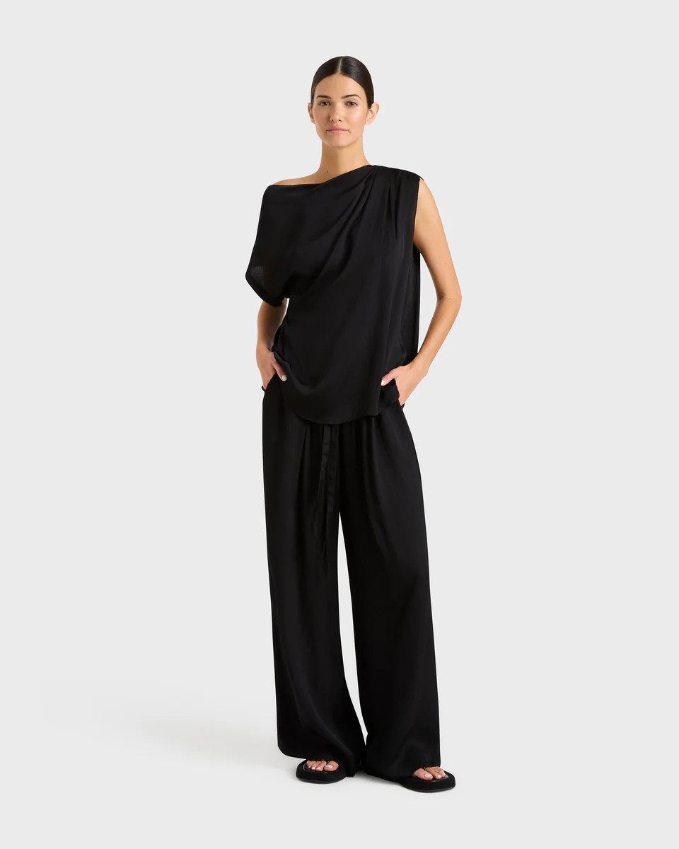 BONDI BORN® | Ardea Draped One Shoulder Top in Black | BONDI BORN