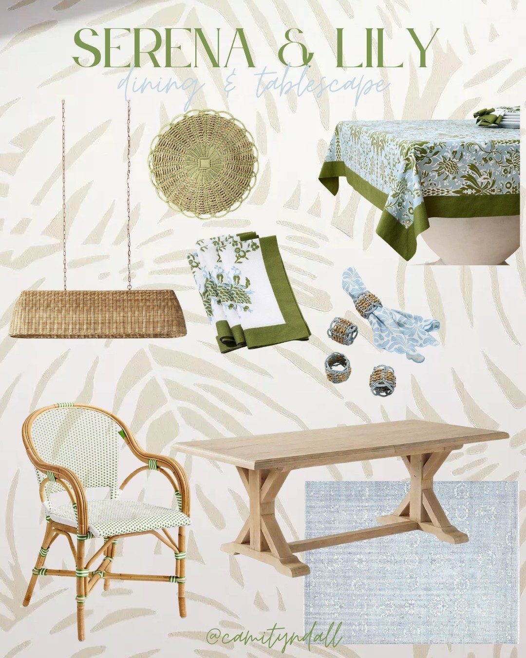 Serena & Lily dining room refresh 💚 Palm Royal prints, rattan textures, and warm weathered oak tones ✨ Everything is currently 20% off! 

#LTKSaleAlert #LTKHome #LTKSeasonal