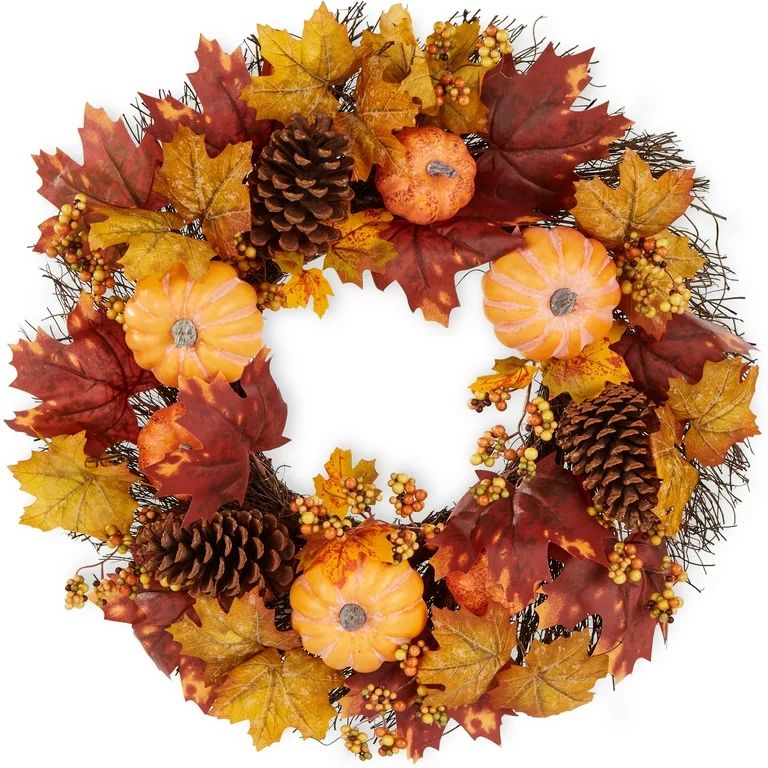 Best Choice Products 24in Artificial Fall Wreath, Autumn Thanksgiving Holiday Decoration w/ Pumpk... | Walmart (US)