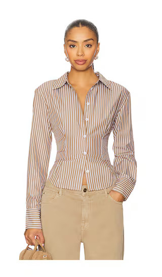 Ellie Button Up Top in Brown Stripe | Revolve Clothing (Global)