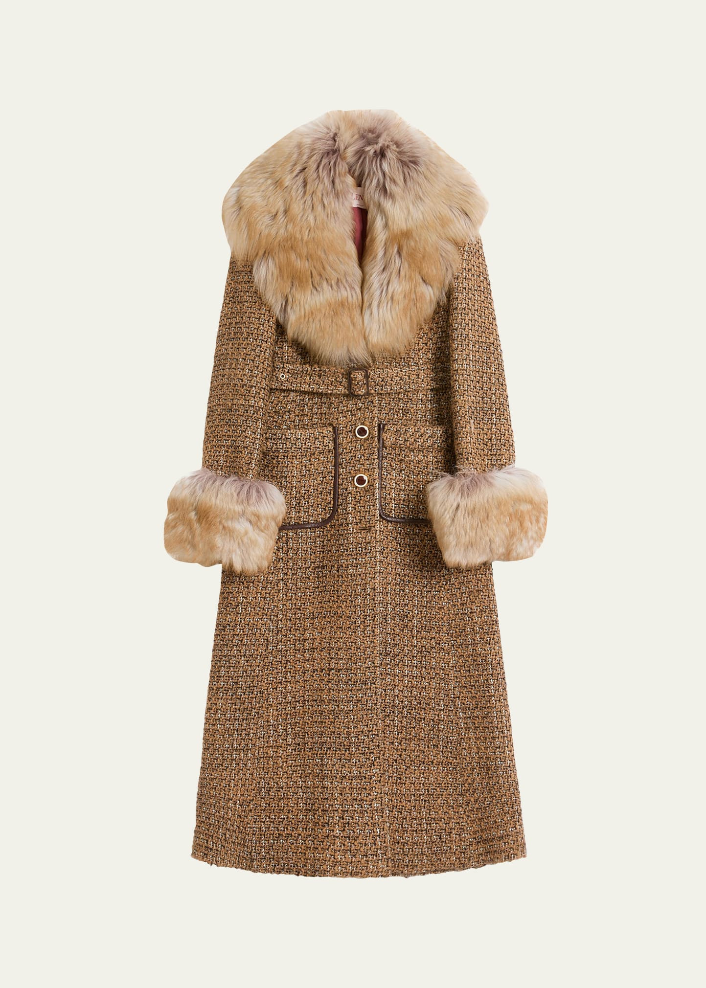 Valentino Garavani Faux Fur Trimmed Tweed Belted Coat | Bergdorf Goodman