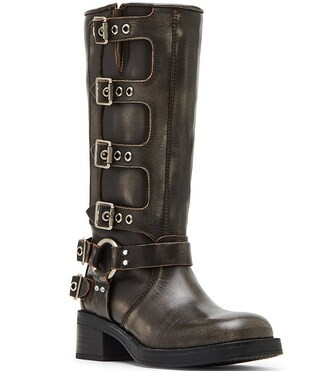 Rocky Distressed Leather Buckle Hardware Tall Moto Engineer Boots | Dillard's