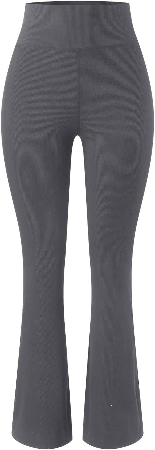 XIAOBU Bootcut Leggings Women's High Waist Elastic Slim Flare Yoga Pants Solid Ribbed Seamless Sp... | Amazon (US)