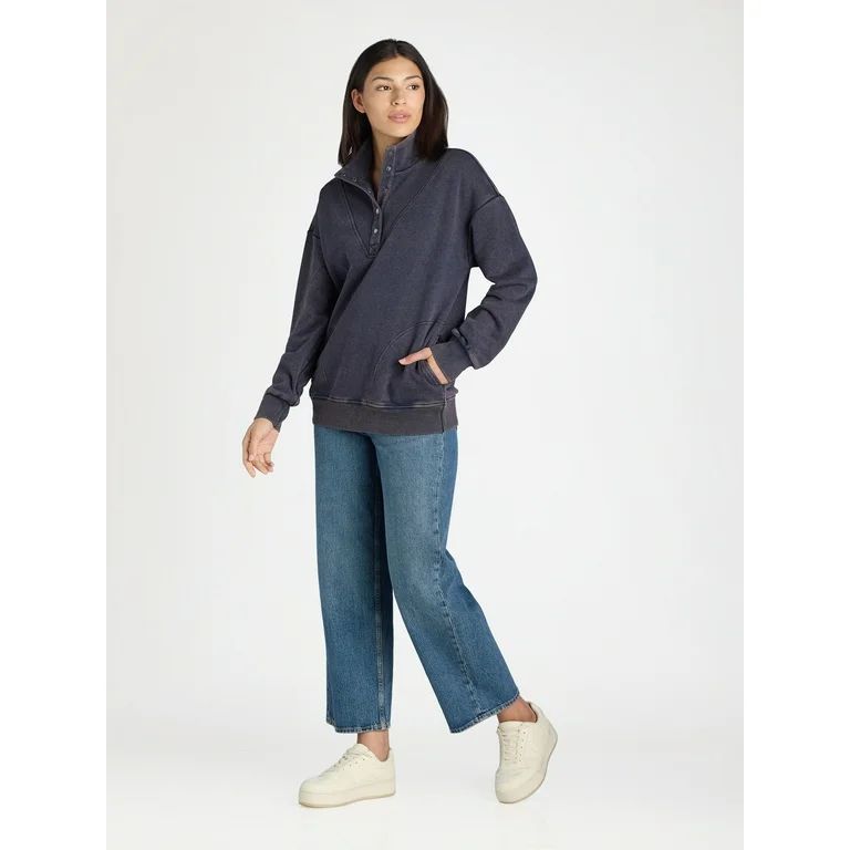 Time and Tru Women's Mock Neck Henley Pullover Sweatshirt, Sizes XS-XXXL | Walmart (US)