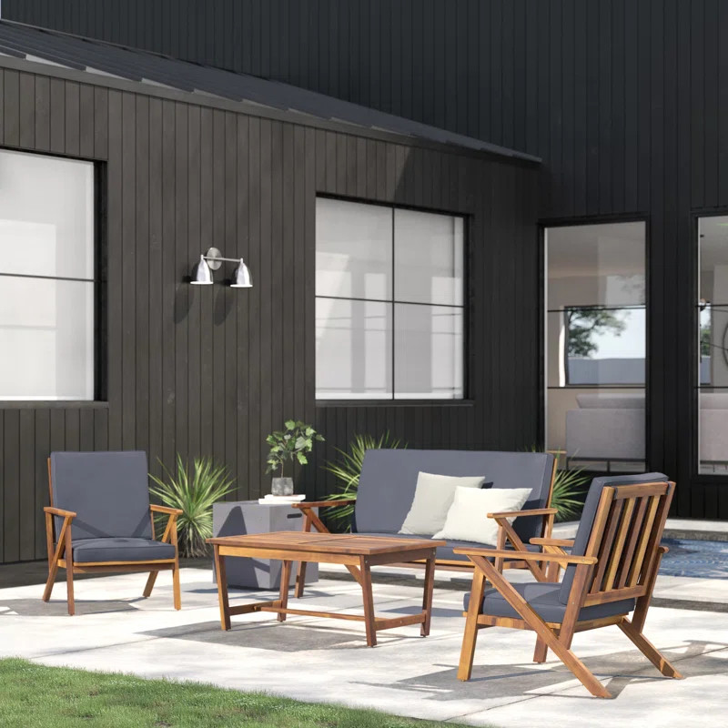 Corder Solid Wood 4 - Person Seating Group with Cushions | Wayfair North America