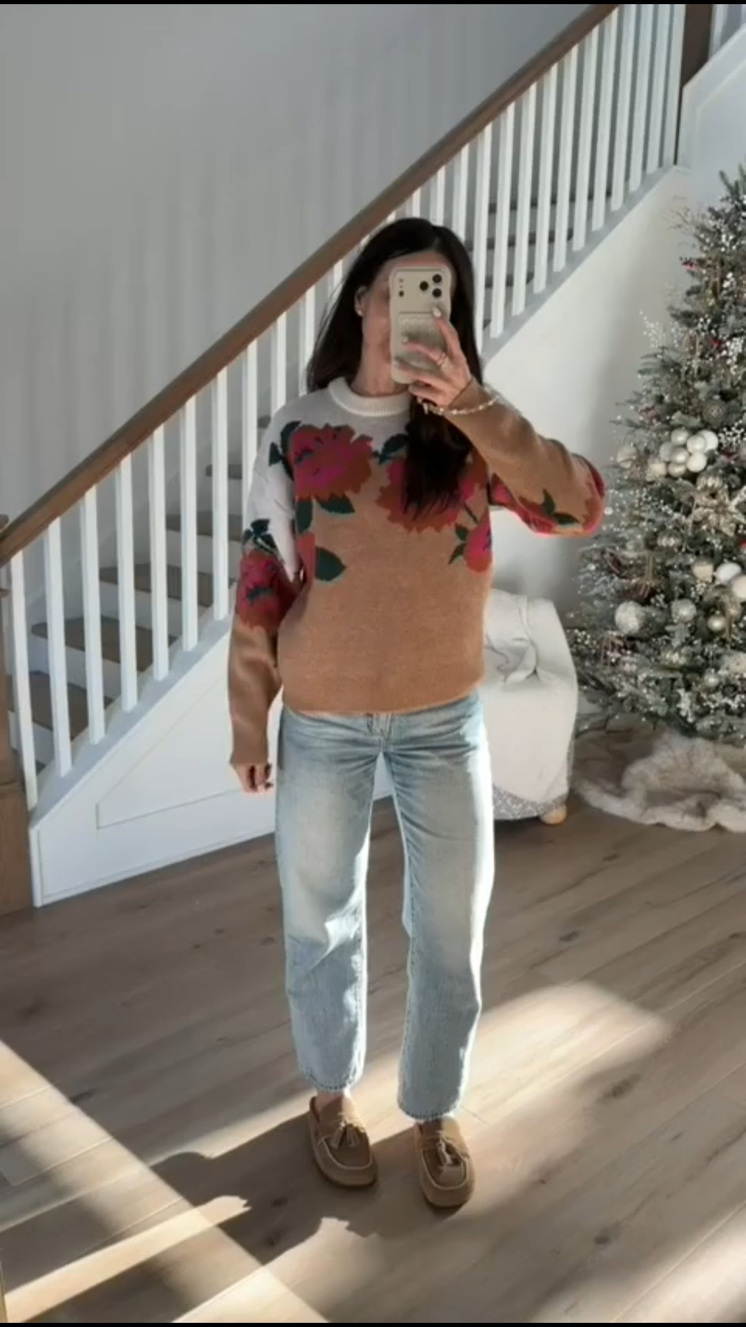 Cute floral sweater, cute winter outfit, barrel jeans, amazon finds, amazon fashion, annabrstyle.

#LTKSeasonal #LTKootd #LTKHoliday