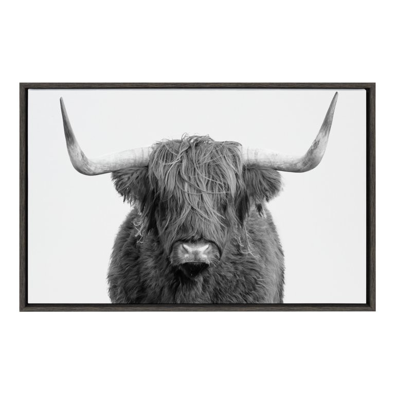 Kate and Laurel Sylvie Highland Cow Framed Canvas Wall Art by Amy Peterson, 23x33 Gray, Rustic Wa... | Walmart (US)