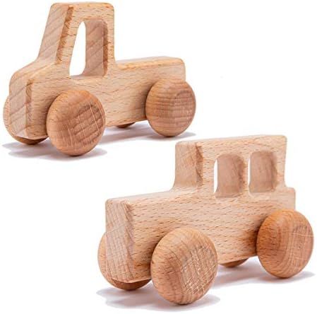 2PC Truck Shape Wooden Rattles Baby Teether Toys Montessori Inspired Teething Push Toys Perfect Show | Amazon (US)