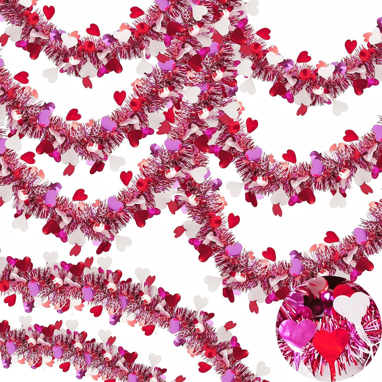 50FT Valentine Heart Tinsel Garland Red Pink Valentines Heart Tinsel Garland Twist Metallic Hangi... | Amazon (US)