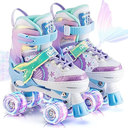 NEMONE Mermaid 4 Size Adjustable Light up Roller Skates for Girls, Purple Blue Skates for Toddler... | Amazon (US)