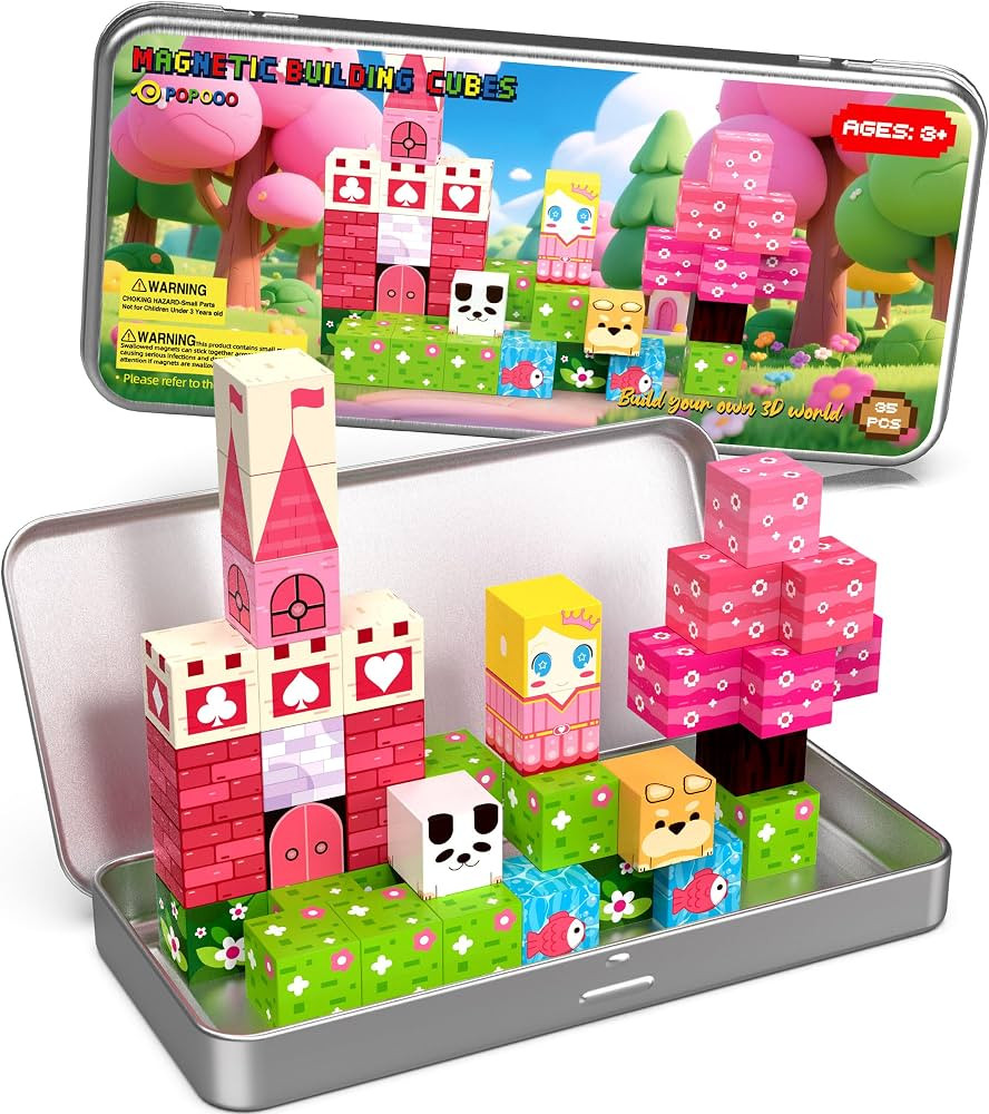 Princess Magnetic Building Blocks Travel Toys - 35PCS Magnet Cubes for Kids Ages 4-8, STEM Learni... | Amazon (US)