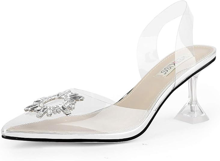 wetkiss Women's Clear Heels Shoes, Transparent PVC Crystal Rhinestones Slingback Wedding Pointed ... | Amazon (US)