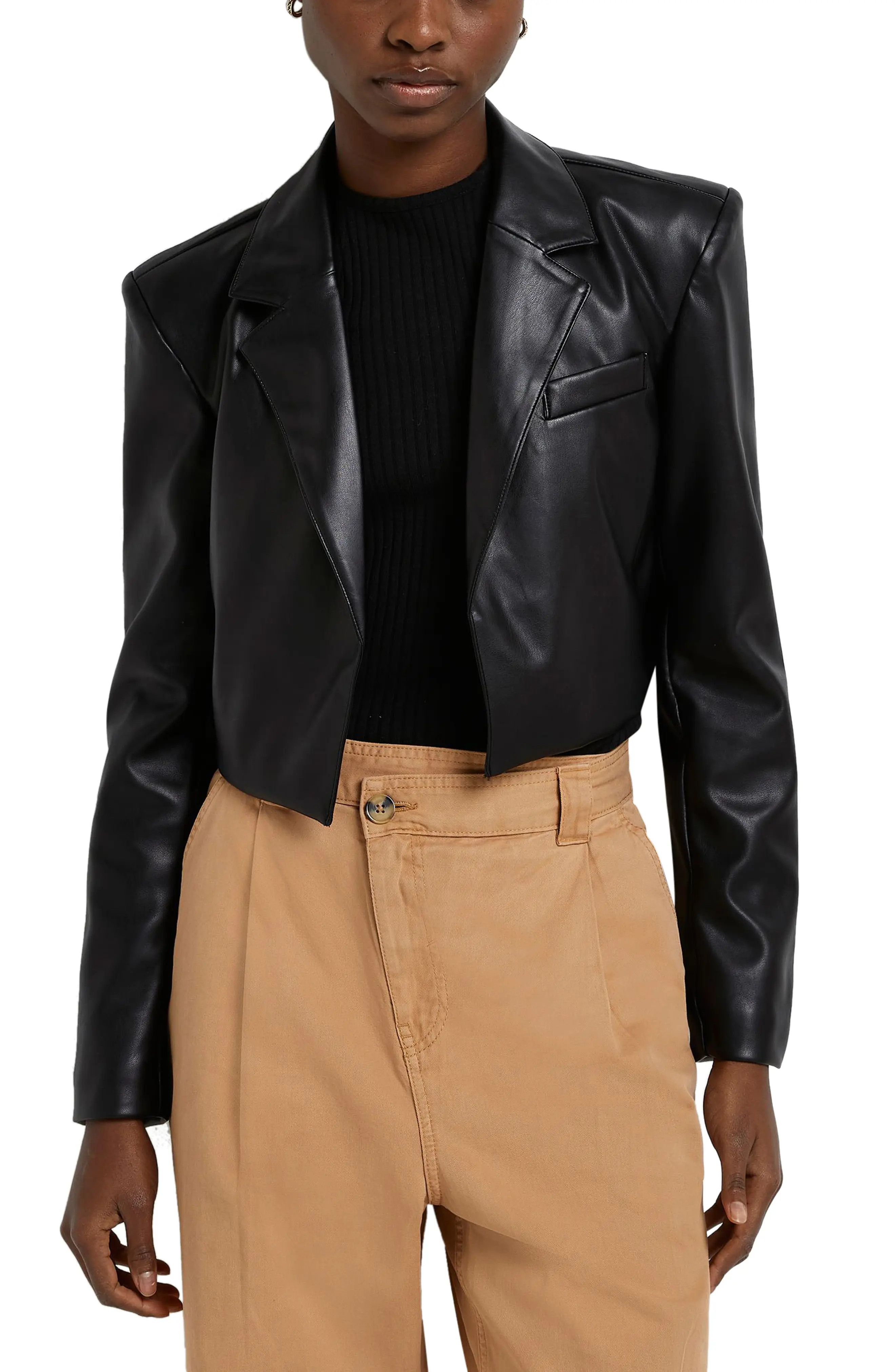 River Island Women's Crop Faux Leather Jacket in Black at Nordstrom, Size 6 Us | Nordstrom