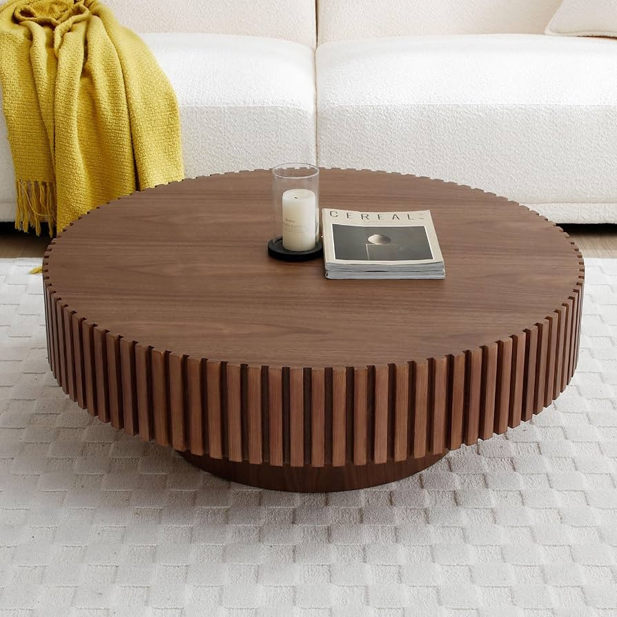 31" Round Coffee Table for Living Room, Mid Century Modern Coffee Table with Sturdy Pedestal, Cir... | Amazon (US)
