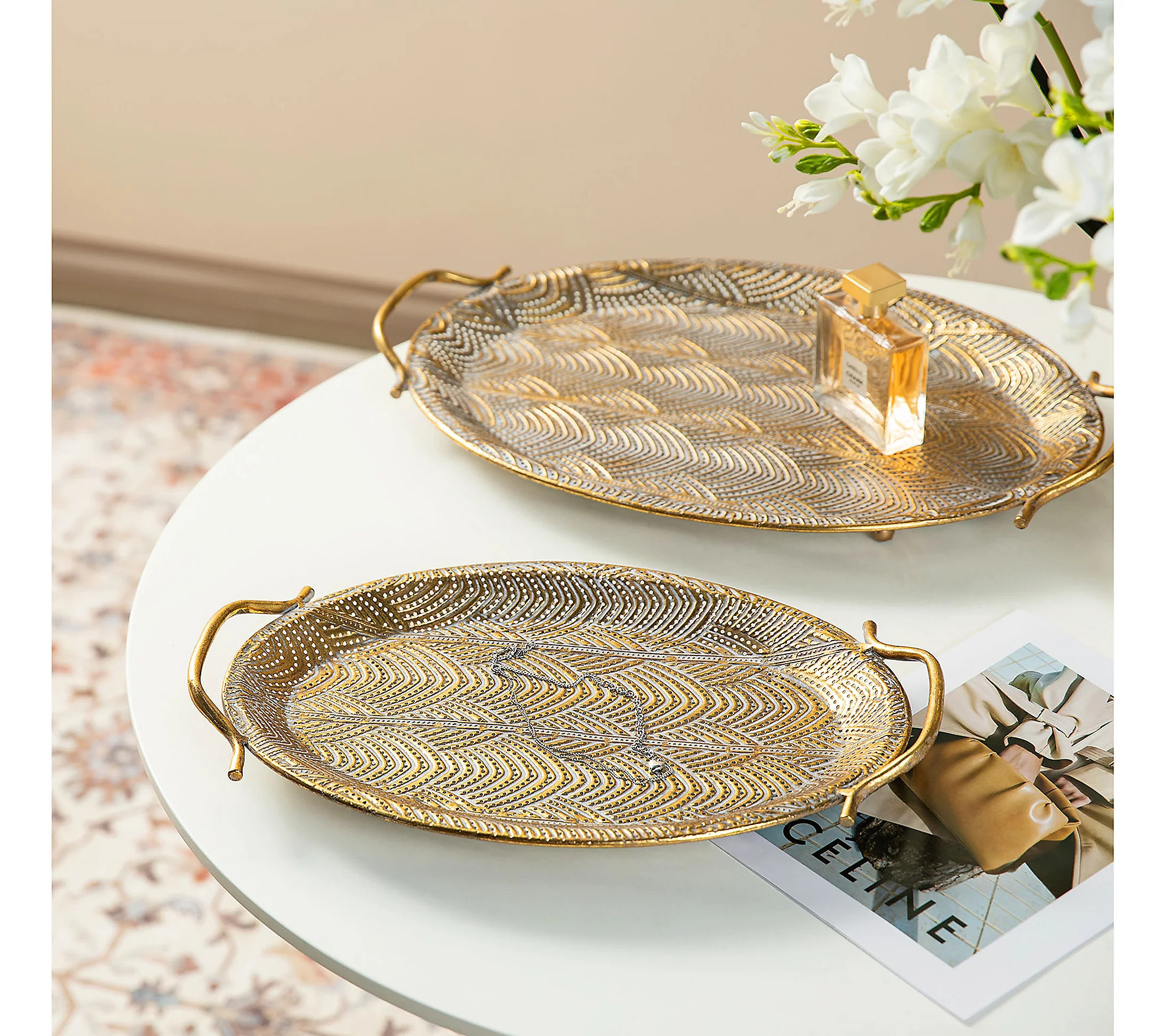 Glitzhome Set of 2 Oval Metal Decorative Trays | QVC