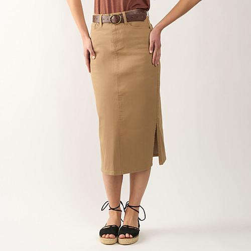 DG2 by Diane Gilman New Classic Stretch Denim Midi Skirt w/Side Slits - Tan - Size 0 | HSN