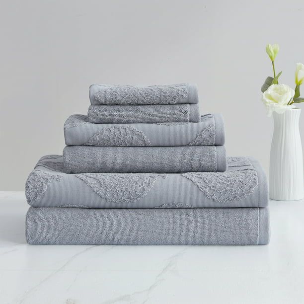 My Texas House 6 Piece Channing Damask Cotton Bath Towel Collection, Gray | Walmart (US)